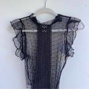 Sheer Black Lace Top with Ruffle Sleeves